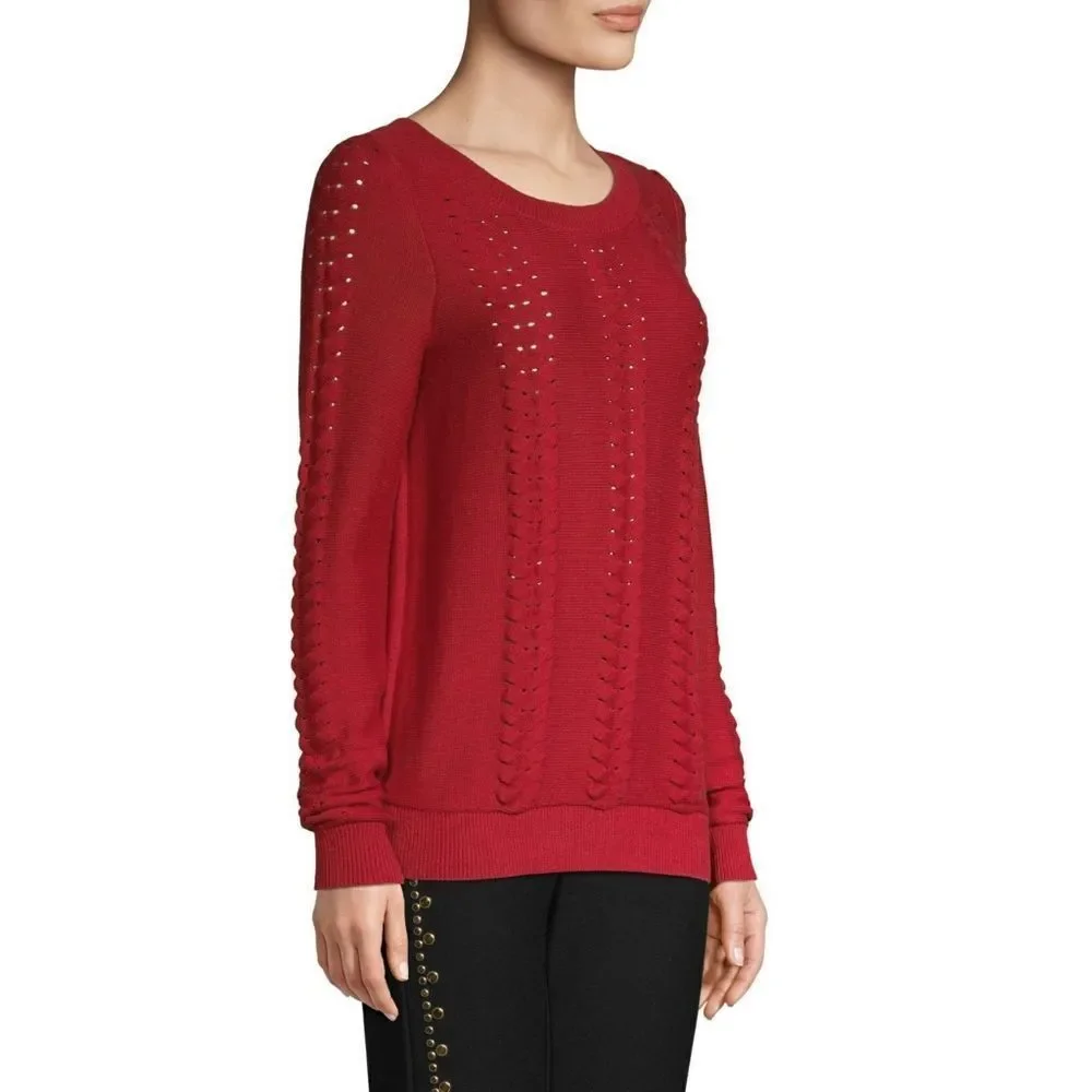 New! MICHAEL KORS Women's Cable-Knit Red 100% Cotton Sweater Size Small